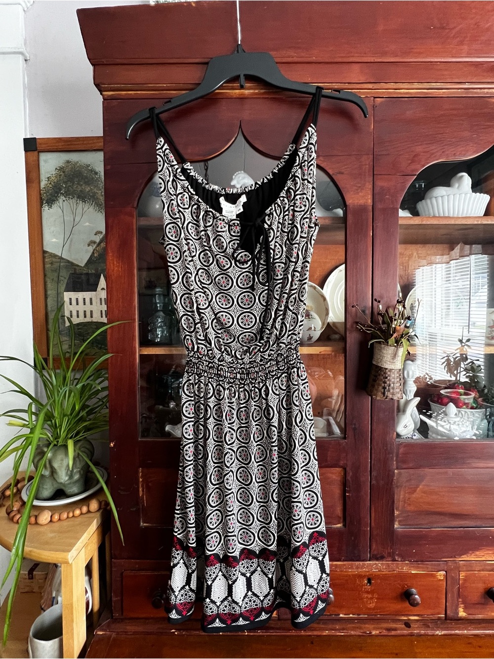 Max Studio Sleeveless Black & White Midi Dress with Pink Detail